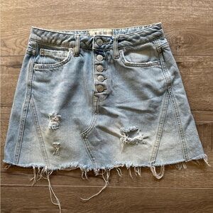 We The Free Light Blue Distressed Button-Front Denim Mini Skirt